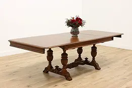 Tudor Design Antique Carved Dining Table, 3 Leaves, Batik #48576