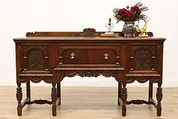 Tudor Design Antique Carved Sideboard or Server, Batik #49145