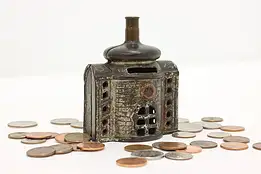 Farmhouse Antique Cast Iron Coin Bank with Bullet Chimney #48856