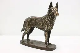 German Shepard Antique Copper Plated Sculpture, Signed #48741