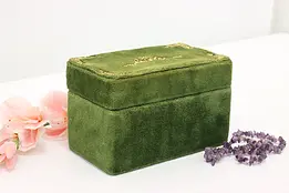Victorian Antique Green Velvet Trinket Jewelry Box, Flowers #48904