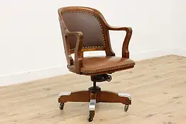 Milwaukee Antique Office or Library Oak & Vinyl Desk Chair #39771