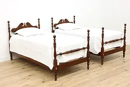 Pair of Georgian Design Vintage Carved Birch Twin Beds #48574