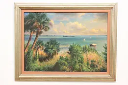 Florida Beach Vintage Original Oil Painting Sadler 44" #48428