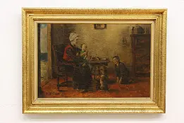 Mother w/ Children Antique Original Oil Painting, Dusen 35" #48044
