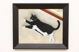 Tuxedo Cat Vintage Original Oil Painting, Bracken 24.5" #49158