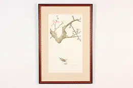 Cherry Blossoms & Bird Vintage Original Etching, Signed 25" #49160