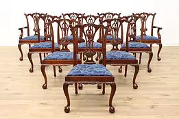 Set of 10 Georgian Design Mahogany Dining Chairs, New Fabric #49116