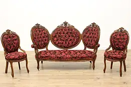 Victorian Antique 3 pc. Carved Walnut Settee & Chair Set #48364