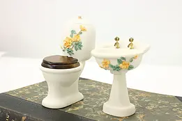 Pair of Vintage Porcelain Toilet & Sink Dollhouse Furniture #48921