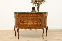 French Vintage Walnut & Marble Demilune, Chest, or Console #48626