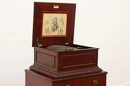 Victorian Antique Mahogany Music Box, 6 15.5" Discs, Regina #48917