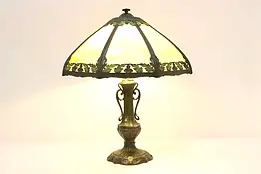 Art Nouveau Antique Stained Glass Lamp w/ Leaves, Rainaud #49530