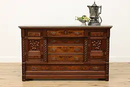 Victorian Eastlake Antique Sideboard Bar TV Console, Marble #48628