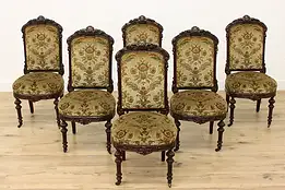 Set of 6 Antique Victorian Upholstered Oak Dining Chairs #48144