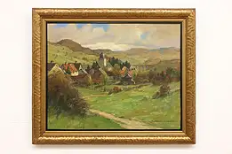 German Village Antique Original Oil Painting Hambüchen 38.5" #48042