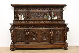 Renaissance Antique Backbar or Sideboard, Carved Sculptures #49092