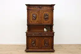 Black Forest Antique Bar Cabinet or Sideboard Carved Dragons #48617