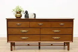 Midcentury Modern Vintage Walnut Low Chest Dresser, Bassett #49527