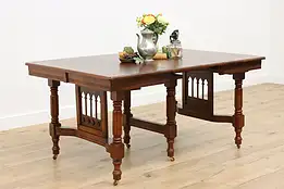 Victorian Eastlake Antique 42" Cherry Dining Table, 2 Leaves #46269