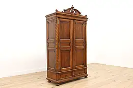 Victorian Antique Carved Walnut Armoire, Wardrobe or Closet #48279