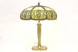 Art Nouveau Antique Stained Glass Desk Lamp, Calla Lilies #49531