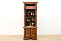 Carved Mahogany Vintage Library Bookcase, Mirrors, Amini #49571