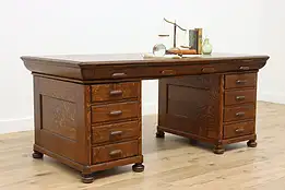 Traditional Antique Quarter Sawn Oak Office or Library Desk #48889