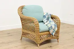 Patio or Sunroom Vintage Wicker Chair, Cushions #49737