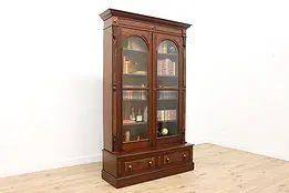 Victorian Antique Walnut & Burl Bookcase Wavy Glass #49481