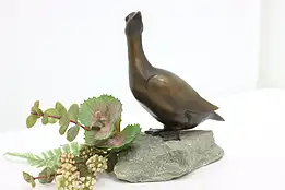 French Vintage Bronze Blue Booby Bird Sculpture, Reussner #49346