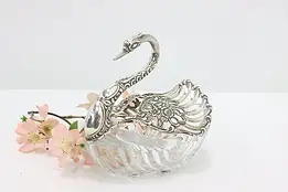 Sterling Silver Cut Crystal Swan Master Salt Jewelry Holder #49387