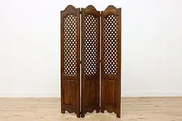 Country French Design Vintage Carved Oak 3 Panel Screen #49703