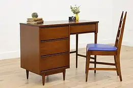 Midcentury Modern 60s Vintage Walnut Office Desk & Chair Set #49517