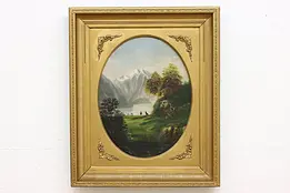 Mountain Valley Victorian Antique Original Oil Painting 30" #49031