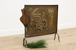 Farmhouse Antique Tavern Scene Fireplace Hearth Screen #48669