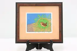 Winter Wren in Nest Vintage Original Screen Print Allen 9.5" #49204