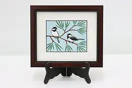 Pair of Chickadees Vintage Original Screen Print Allen 9" #49202