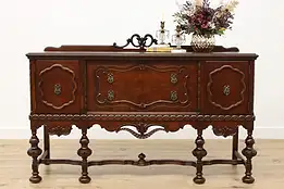 Tudor Antique Carved Walnut Buffet Sideboard Server, Berger #49630