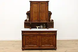 Victorian Antique Marble & Carved Walnut Backbar Sideboard #49773