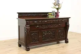 Renaissance Antique Carved Oak Sideboard Bar Buffet Fuldner #49569