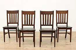 Set of 4 Arts & Crafts Mission Oak Antique Dining Chairs #49167