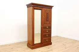 Victorian Antique Carved Fruitwood Armoire Wardrobe, Mirror #49752