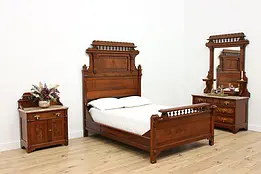 Victorian Eastlake Antique 3pc. Walnut Bedroom Set, Full Bed #49328