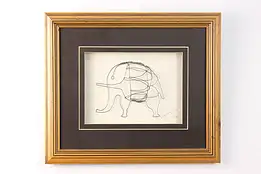 Framed 3D Elephant Wire Art, Signed 18.5" #49748