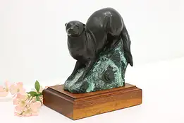 Bronze Vintage Otter Sculpture on Walnut Base, Johnson #49131