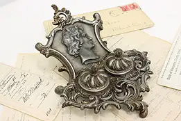 European Antique Desktop Double Inkwell, Beethoven #47672