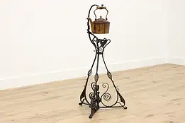 Farmhouse Antique Ornate Iron Tea Kettle Stand, Leaves #49440