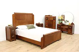 Waterfall Vintage Art Deco 5 Pc Bedroom Set, Queen Size Bed #49378