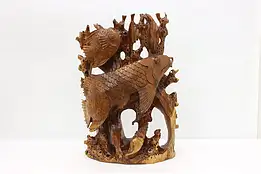 Carved Camphor Wood Vintage Coral Reef w/ Fish Sculpture #49829